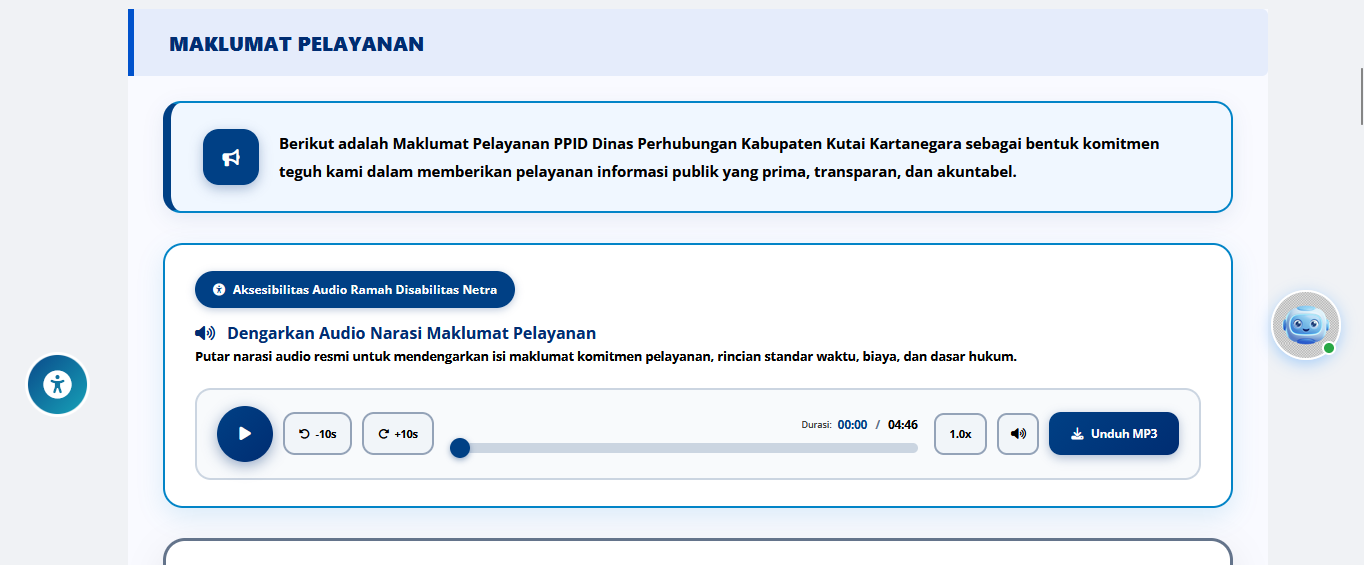 2. Halaman Maklumat Pelayanan & Audio Ramah Disabilitas Netra
